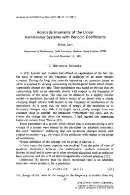 Adiabatic Invariants of the Linear Hamiltonian Systems with Periodic Coefficients