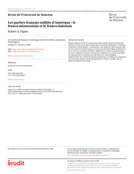 Les Parlers Français Oubliés D'amérique : Le Franco-Minnesotain Et Le Franco-Dakotain Robert A