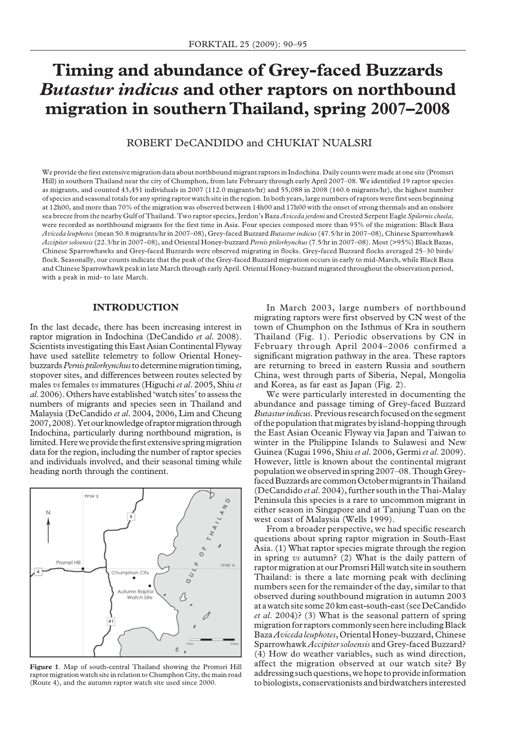 Timing and Abundance of Grey-Faced Buzzards Butastur Indicus and Other Raptors on Northbound Migration in Southern Thailand, Spring 2007–2008