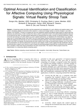 Optimal Arousal Identification and Classification for Affective Computing Using Physiological Signals: Virtual Reality Stroop Task