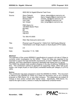 IEEE802.3Z Gigabit Ethernet UTP5 Proposal V2.0 November, 1996