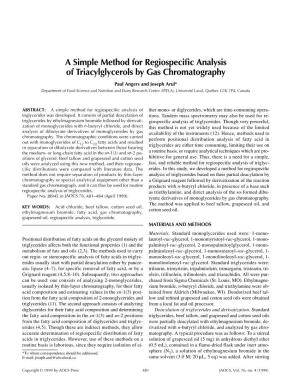 A Simple Method for Regiospecific Analysis of Triacylglycerols by Gas