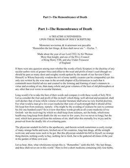 Part 1--The Remembrance of Death