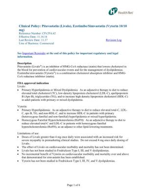 Clinical Policy: Pitavastatin (Livalo), Ezetimibe/Simvastatin