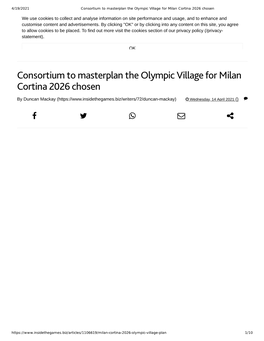 Consortium to Masterplan the Olympic Village for Milan Cortina 2026 Chosen