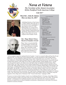 Nova Et Vetera the Newsletter of the Alumni Association of the Pontifical North American College