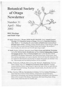 Botanical J of Otago Newsletter Society