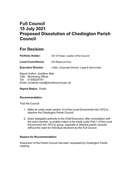 Proposed Disolution of Chedington Parish Council PDF 67 KB