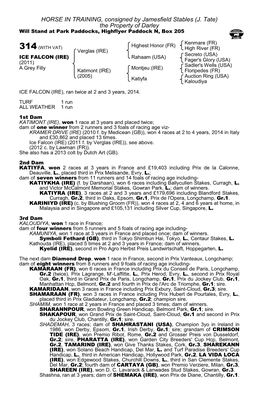 J. Tate) the Property of Darley Will Stand at Park Paddocks, Highflyer Paddock N, Box 205