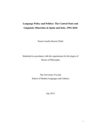 Language Policy and Politics: the Central State and Linguistic Minorities in Spain and Italy, 1992-2010