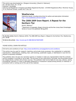 The 2008–2009 Snow Report: a Repeat for the Northern Tier David A
