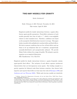 Two-Way Models for Gravity