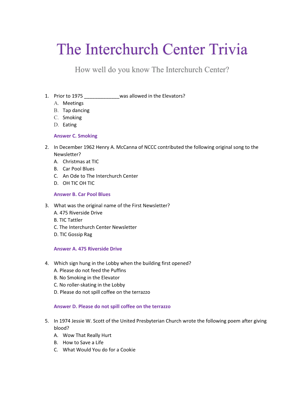 The Interchurch Center Trivia How Well Do You Know the Interchurch Center?