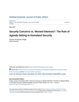 The Role of Agenda Setting in Homeland Security
