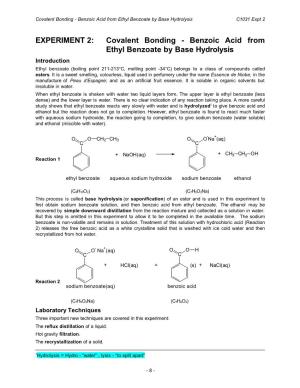 Covalent Bonding - Benzoic Acid from Ethyl Benzoate by Base Hydrolysis C1031 Expt 2
