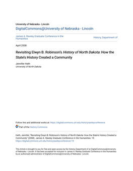 Revisiting Elwyn B. Robinson's History of North Dakota