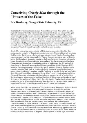 Conceiving Grizzly Man Through the "Powers of the False" Eric Dewberry, Georgia State University, US
