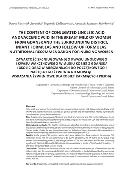 The Content of Conjugated Linoleic Acid and Vaccenic Acid in the Breast Milk of Women from Gdansk and the Surrounding District, Infant Formulas and Follow-Up Formulas