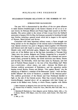 BULGARIAN-TURKISH RELATIONS in the SUMMER of 1915 The