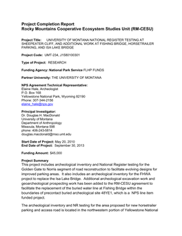 Project Completion Report Rocky Mountains Cooperative Ecosystem Studies Unit (RM-CESU)