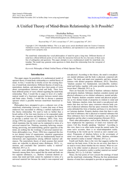A Unified Theory of Mind-Brain Relationship: Is It Possible?