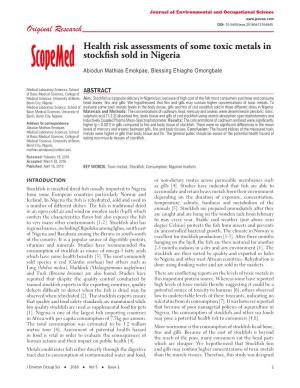 Health Risk Assessments of Some Toxic Metals in Stockfish Sold in Nigeria