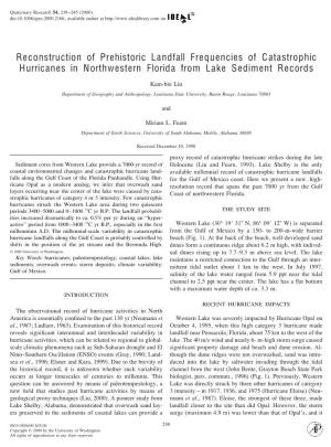Reconstruction of Prehistoric Landfall Frequencies of Catastrophic Hurricanes in Northwestern Florida from Lake Sediment Records