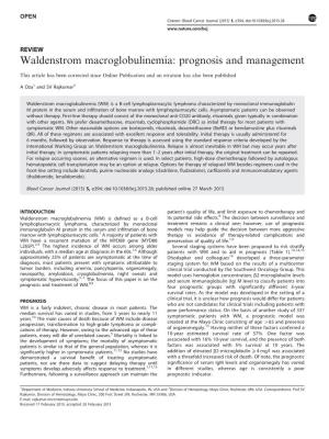 Waldenstrom Macroglobulinemia: Prognosis and Management