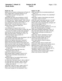 Week 12 Study Guide Psalms 51-89 Test 6 Pages 1