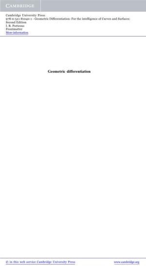Geometric Differentiation: for the Intelligence of Curves and Surfaces: Second Edition I