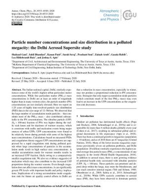 Particle Number Concentrations and Size Distribution in a Polluted Megacity: the Delhi Aerosol Supersite Study