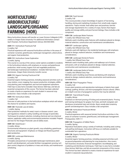 Horticulture/Arboriculture/Landscape/Organic Farming (HOR) 1