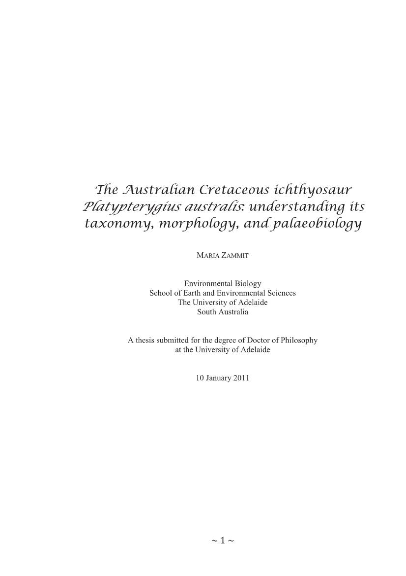 Platypterygius Australis: Understanding Its Taxonomy, Morphology, and Palaeobiology