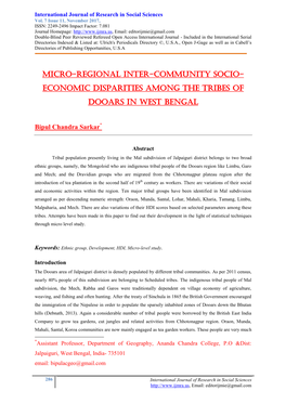 Micro-Regional Inter-Community Socio- Economic Disparities Among the Tribes of Dooars in West Bengal