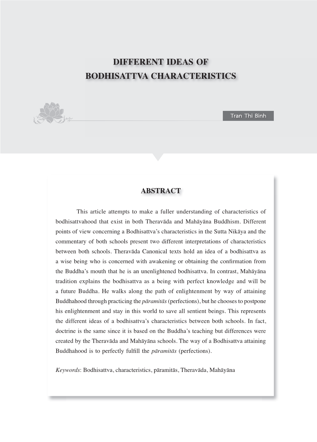 Different Ideas of Bodhisattva Characteristics