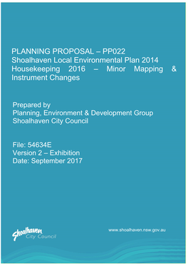 PLANNING PROPOSAL – PP022 Shoalhaven Local Environmental Plan 2014 Housekeeping 2016 – Minor Mapping & Instrument Changes