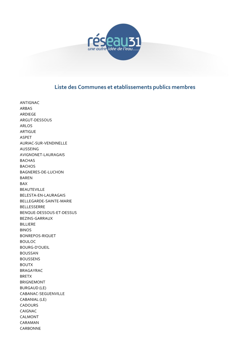 Liste Des Communes Et Etablissements Publics Membres