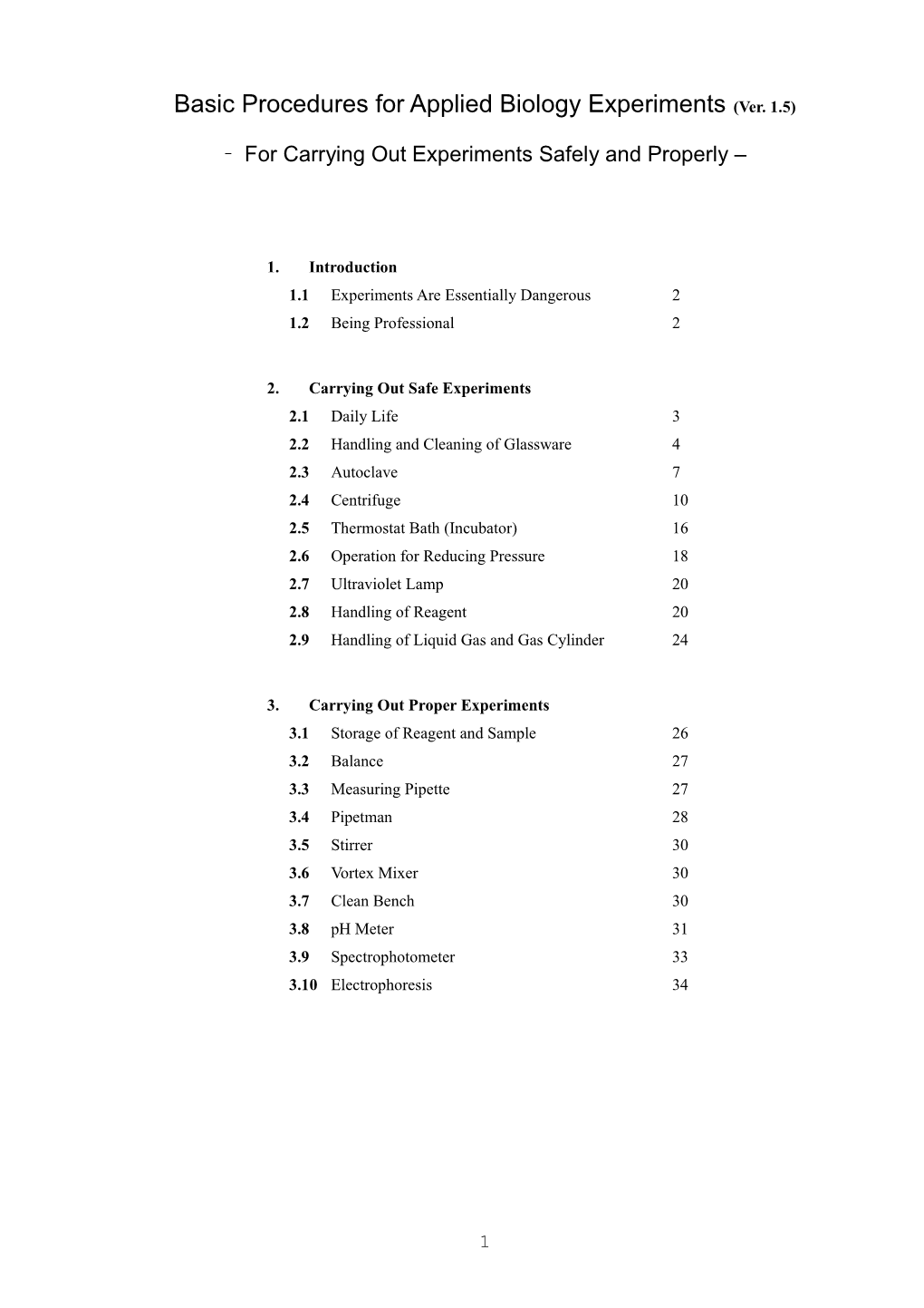 Basic Procedures for Applied Biology Experiments (Ver. 1.5)