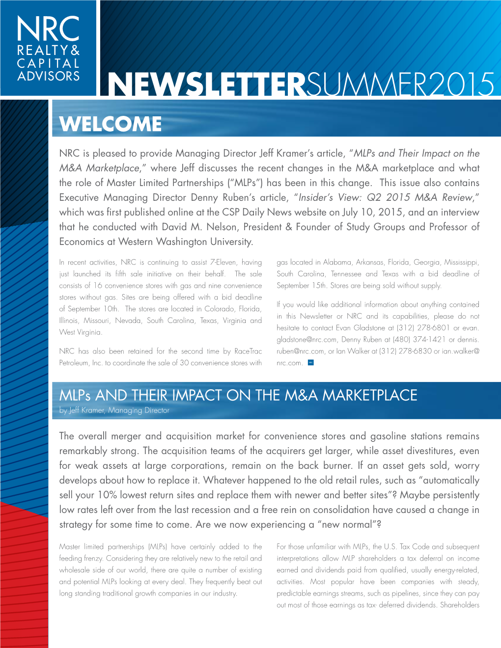 Newslettersummer2015 Welcome