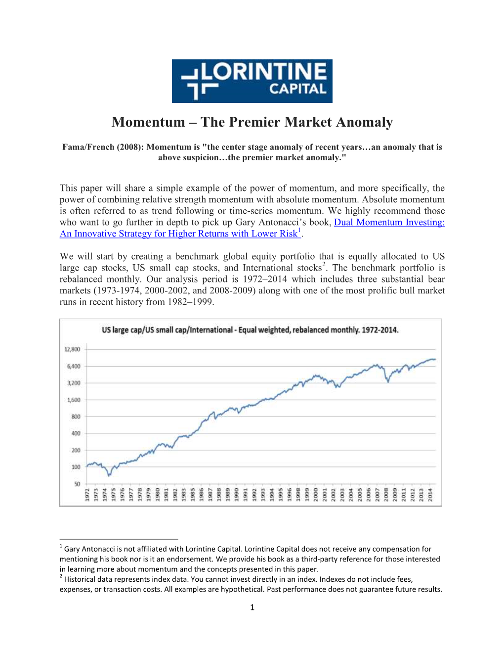 Momentum – the Premier Market Anomaly