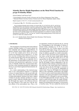 Schottky Barrier Height Dependence on the Metal Work Function for P-Type Si Schottky Diodes