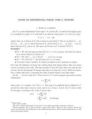 NOTES on DIFFERENTIAL FORMS. PART 3: TENSORS 1. What Is A