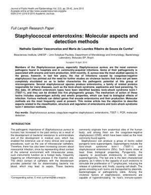 Staphylococcal Enterotoxins: Molecular Aspects and Detection Methods