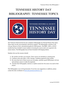 Tennessee History Day Bibliography 1