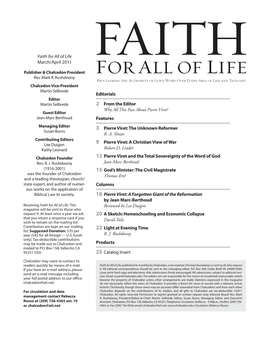 Faith for All of Life March/April 2011 Editorials 2 From