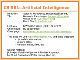 CS 561: Artificial Intelligence