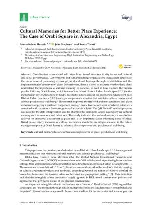 Cultural Memories for Better Place Experience: the Case of Orabi Square in Alexandria, Egypt