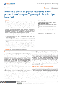 Interactive Effects of Growth Retardants in the Production of Cowpea (Vigna Unguiculata) in Niger Biological