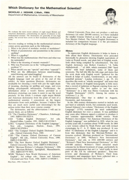 Which Dictionary for the Mathematical Scientist? NICHOLAS J