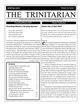 THE Trinitarianvolume 11, Issue 1 1 the TRINITARIAN Find Us Also on the Trinity Web Site At
